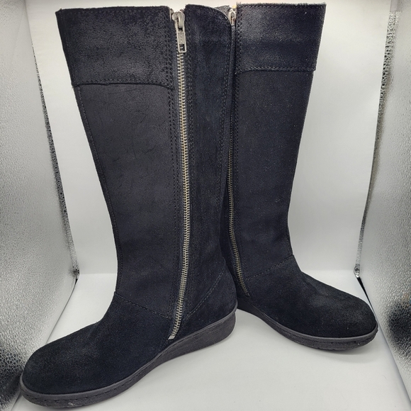 Born Black Suede 6.5 Knee Length Full Zip Platform Round Toe Comfort - Picture 3 of 10